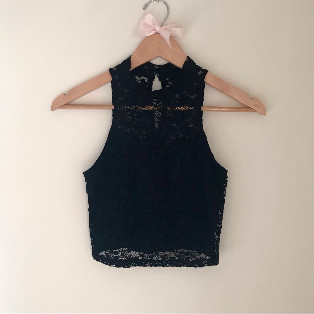 Abercrombie & Fitch cropped lace sweetheart mock neck top